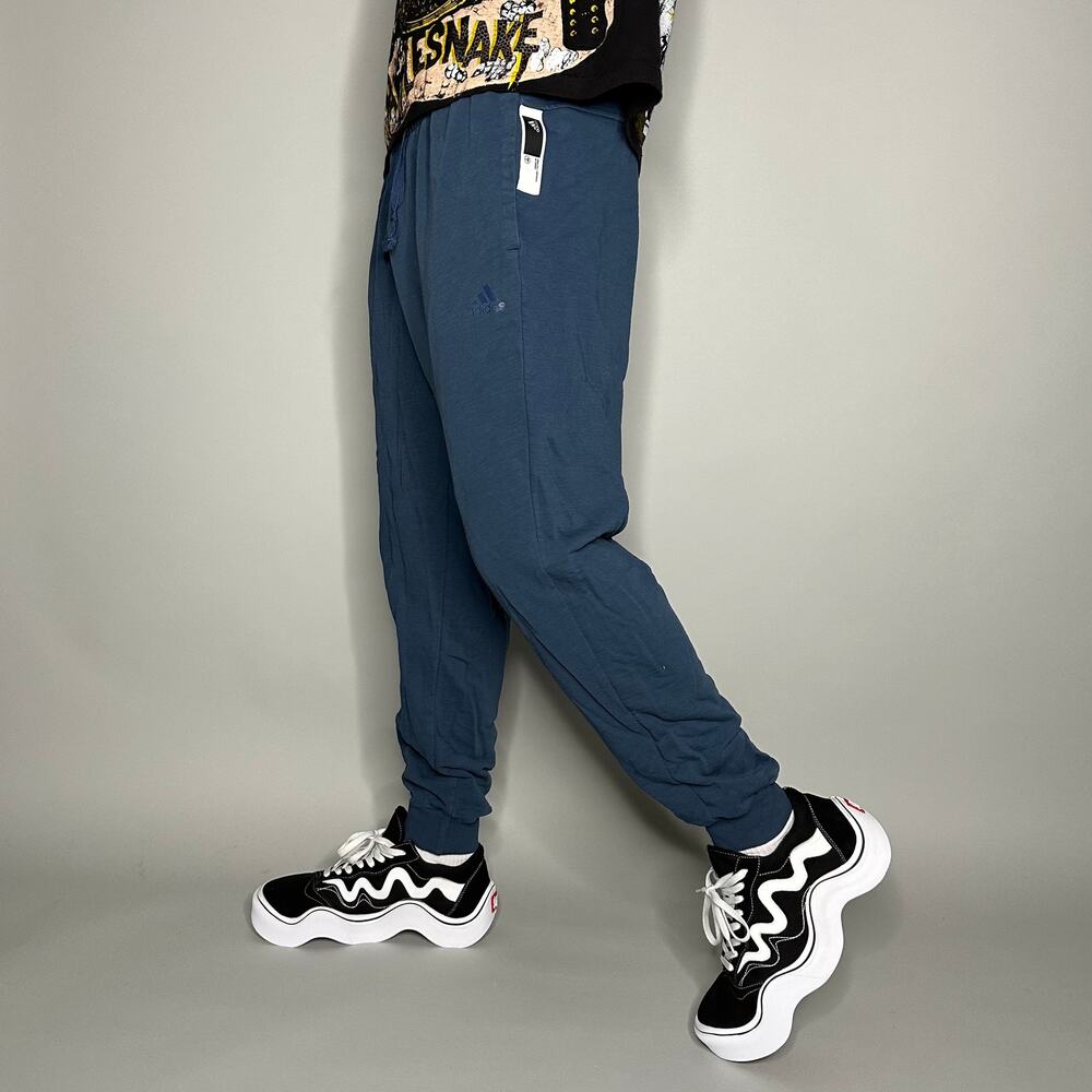 Vintage Y2K Adidas Joggers Mens L Slate Blue Cotton Sweatpants Subtle Logo